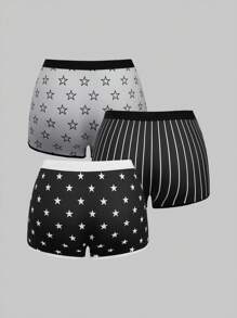 ROMWE Grunge Punk 3pcs/Pack Dark Punk Star Printed Briefs - Black - View 2