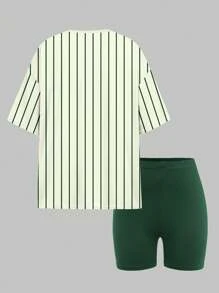 SHEIN Girlism 2pcs Cool Girl Graphic Printed Casual Sporty Tween Girls Short Sleeve T-Shirt And Shorts Set, Summer Outfit - Multicolor - View 2