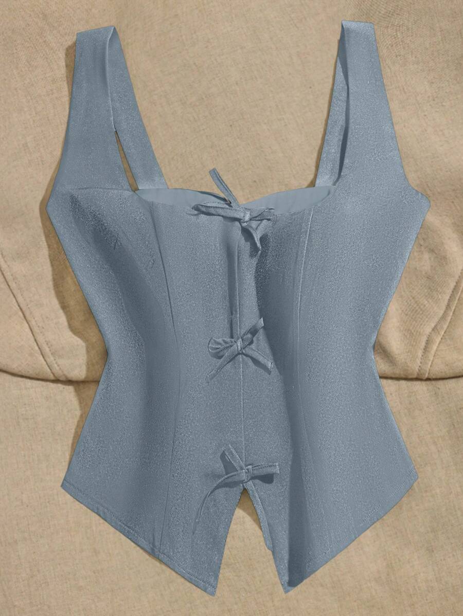 SHEIN Clasi 大码优雅黑白撞色蝴蝶结装饰修身吊带背心，夏季