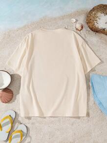 Shark Week X SHEIN Tween Boys Casual Apricot Shark Print Short Sleeve T-Shirt