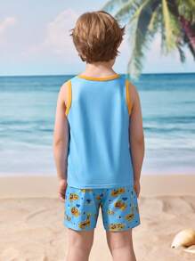 Shark Week X SHEIN Young Boy Summer Casual Vacation Shark Print Tank Top And Shorts Set - Multicolor - View 2
