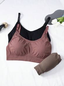 SHEIN 3 Pcs/Set Plus Size Seamless Wireless Bras Without Padding - Multicolor - View 3