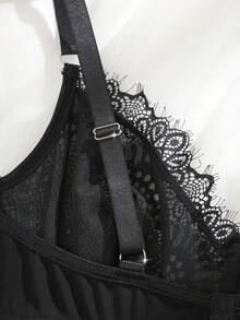 Seduluxe 2pcs Sexy Black Lace Patchwork Lingerie Set (Without Garter Belt) - Black - View 5