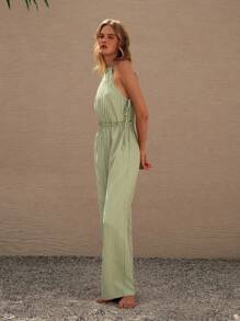 Lumivelle Macaquinho Casual Feminino Sem Mangas com Pregas em Estilo Campestre