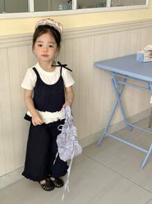 DAZY Young Girls Casual Round Neck 2 In 1 Ruffle Hem T-Shirt, Young Girls Summer Outfits - White - View 5