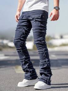Manfinity Homme Men's Denim Skinny Hoof Cargo Jeans, Fashionable For Summer - Navy Blue - View 5