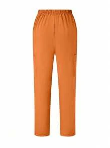 TaskEZ Set de uniforme de scrubs de unicolor con top de manga corta y pantalones - Naranja - Ver 6