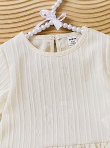 SHEIN Playful Pals Baby Girls' Simple Apricot Casual Round Neck Ruffle Sleeve Top And Pants 2 Pieces Set - Apricot - View 8