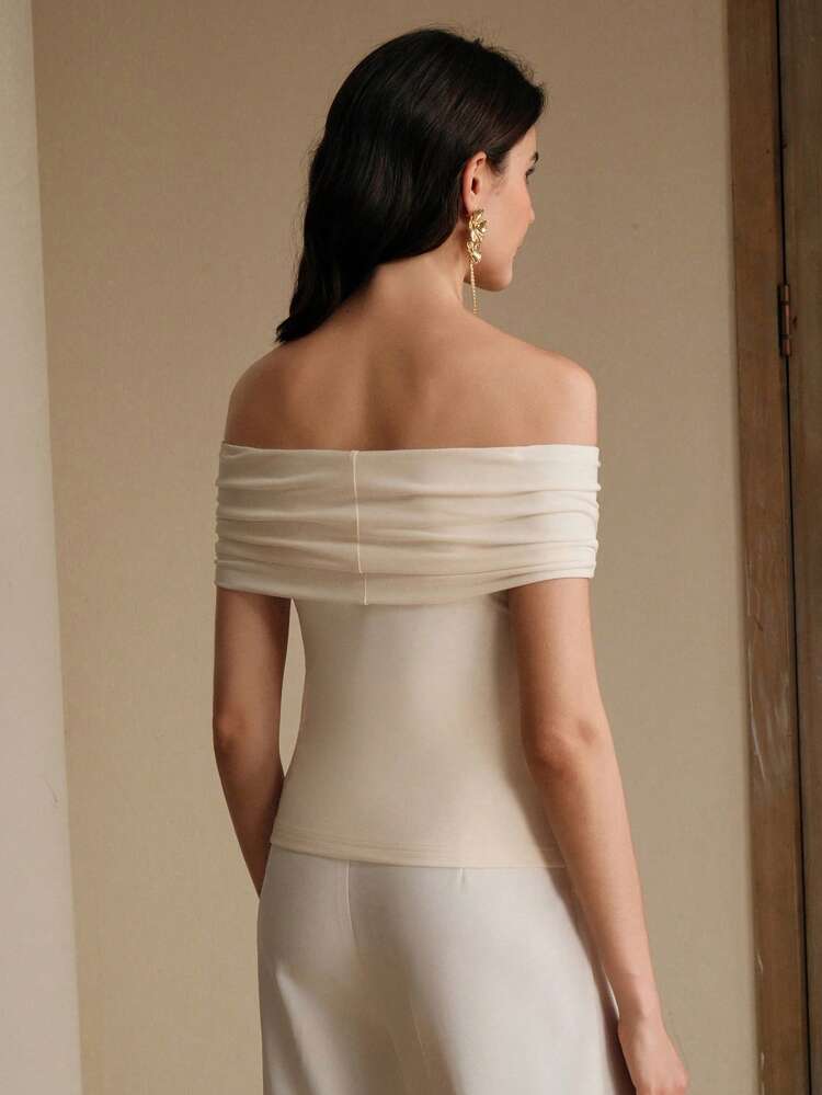 Top con hombros descubiertos elegante y de moda con detalle de retorcido, adecuado para verano, playa, festival, días festivos y uso casual