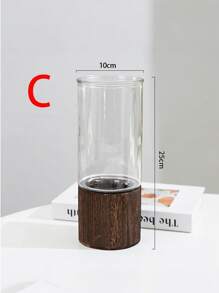 1pc Elegant Wooden Base Glass Vase - Creative Transparent Hydroponics Flower Pot For Fresh And Dried Flowers - Luxury Decorative Centerpiece, Suitable For Dining Tables - Multicolor - View 4