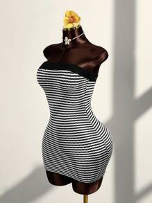 Amplova Vacation Outfits Woman Boho Vacation Casual Summer Outfits For Women Women's Striped Strapless Fitted Fashion Mini Dress