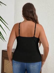 SHEIN Clasi Plus Size Women Casual Solid Color Textured Camisole Tank Top For Summer,Business Casual Woman - Black - View 3