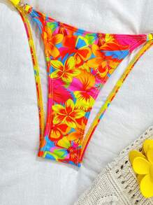 SHEIN Swim 2pcs/Set Summer Holiday Women Printed Beach Random Strap Top And Thong Bikini Set - Multicolor - View 5
