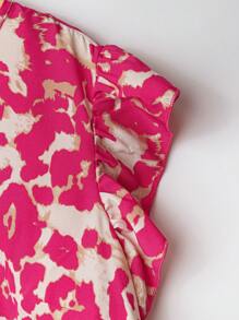 Linhara 2 件套加大码女式紫红色豹纹 V 领盖袖上衣和纯色系腰裤，休闲舒适装，适合日常外出和度假 - 彩色 - 查看 3