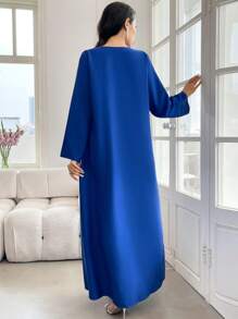 SHEIN Najma 女士宽松优雅休闲水钻装饰长袍，端庄 - 藍色 - 查看 2