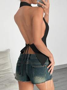 SHEIN EZwear Women Sleeveless Solid Color Blouse, Fashionable For Summer - Black - View 2