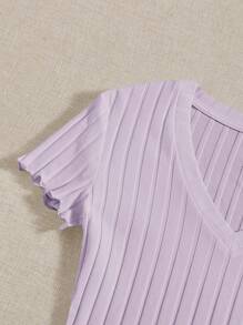 SHEIN EZwear Women Plus Size Purple V-Neck Short Sleeve Casual Fitted Bodysuit - Lilac Purple - View 5