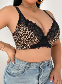 Bare Chapter 1pc Plus Size Women Lace Patchwork Wireless Bra, Comfortable