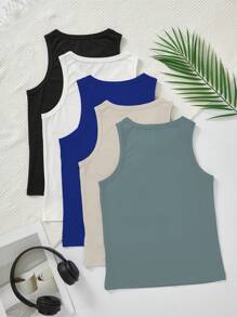 SHEIN 5pcs/Set Tween Boy Comfortable Casual Sleeveless Basic Tank Top Undershirt