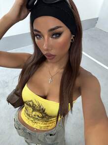 SHEIN X Lucía Bellido StreetHx Streetwear 女式铆钉抹胸上衣 - 黃色 - 查看 4
