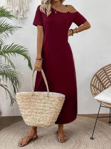 EMERY ROSE 女士时尚设计夏装，百搭长款女装 - 酒紅色 - 查看 5