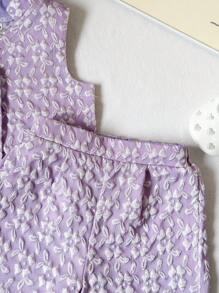 2 件套女婴幼儿 0-3 岁优雅时尚花卉纹理面料立领无袖夹克和短裤套装