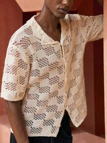 Maija 2025 Spring & Summer New Arrival Cream Mao Collar Textured Knit Cardigan, Casual & Versatile Streetwear Fashion Men Sweatpants, Suitable For Outdoor, Gathering, Wedding, Party, Independence Day, Mother's Day, Music Festival, Graduation