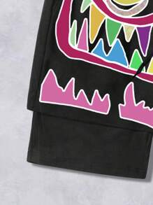 Manfinity ZONE917 Streetwear Funny Printed Dual Layer Pattern Shorts - Black - View 3