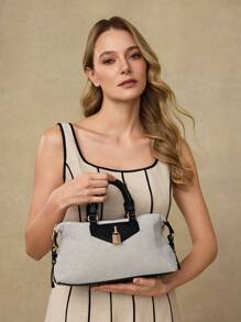 MOTF PREMIUM CONTRAST COLOR COMMUTER TOP HANDLE BAG - Black and White - View 7