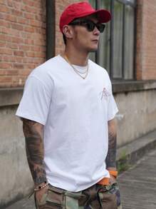 DAZY Men Heart Print Round Neck Short Sleeve Tee - White - View 4