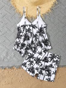 Teen Girls Two Pieces Swimsuit With Floral Print - Black - View 2