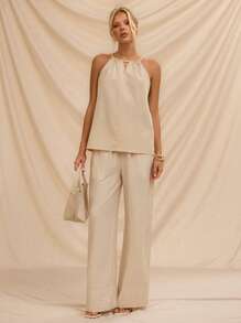 SHEIN Forever 21 Summer Women Prom/Formal/Beach/Vacation/Cute/Western Wear/Business Casual/Elegant/Birthday/Going Out/Club/Office/Festival/Rave/Work/Classy/Country Concert/Brunch/Cruise/Old Money/Airport/Modest/Church/Fairycore/Tea Party/Y2k/Streetwear/2000s/Disco/Spring Break/Graduation/Wedding Guest/Cocktail/Vintage/Bodycon/Resort/Fitted/Tank Top - Khaki - View 3