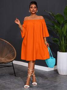 Slaydiva Robe lignes-A élégante pour femmes grande taille, épaules dénudées, pour le travail et les vacances