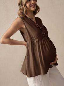 SHEIN Umstandsmode einfarbiges Trägertop mit Vorderbindung, lässiges Volant-Saum Hemd