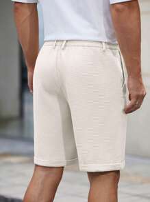 Manfinity VCAY Pantalones cortos rectos de media cintura de unicolor tejidos para hombres, adecuados para uso casual en primavera y verano, Old Money - Blanco - Ver 2