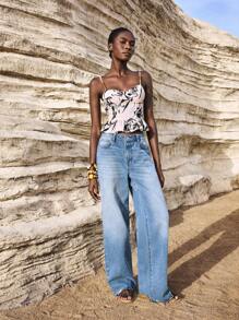 Maija 多色印花度假波西米亚风沙滩舒适休闲荷叶边串珠装饰修身无袖上衣，女士，春夏款 - 彩色 - 查看 6