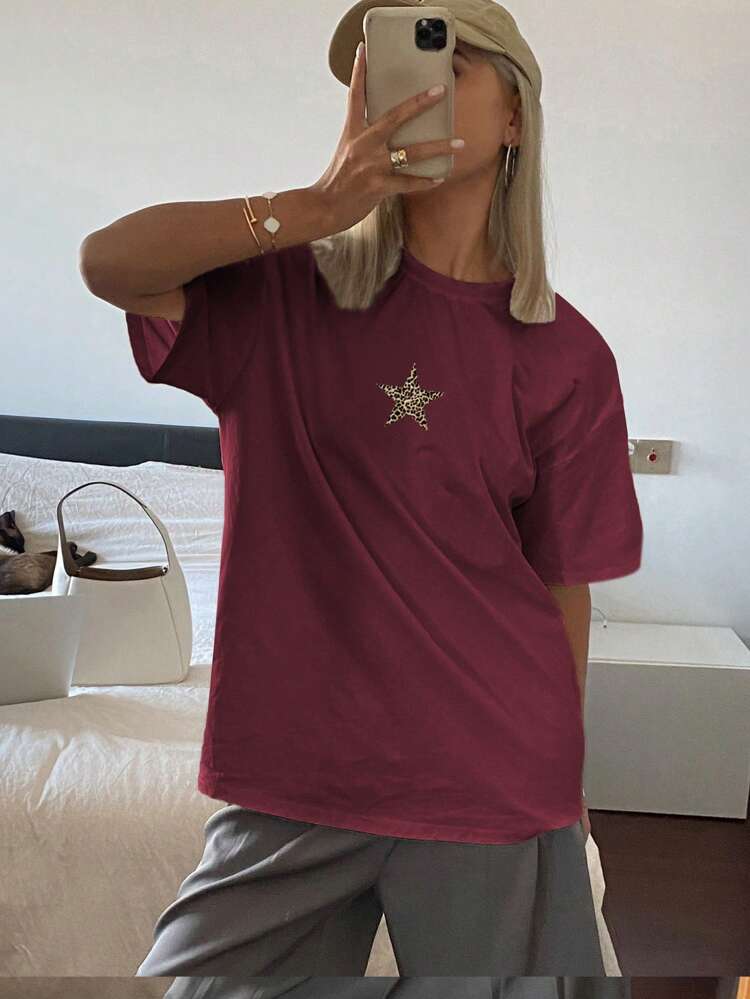 Solid Color Loose Fit Round Neck Long Short Sleeve Women T-Shirt Summer