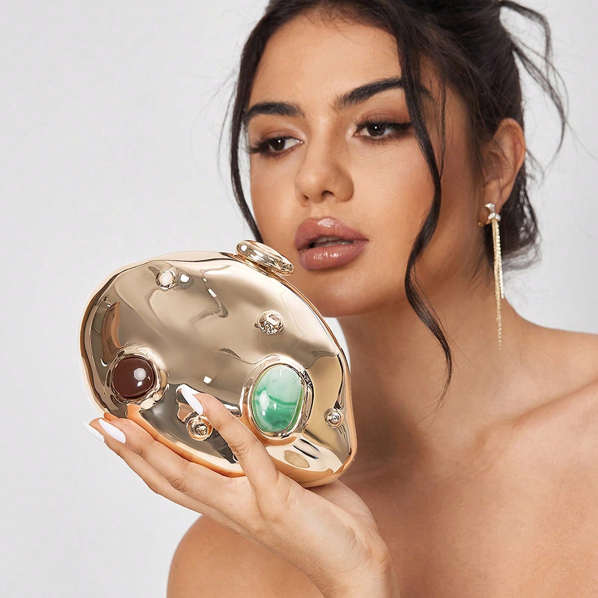 Ladies, Women Evening Bags, Clutches, Crossbody Bags, Colored Stone Inlay, Gold, Hard Box Bag, Fashionable, Luxury, Elegant, Simple, Personalized, Versatile, For Cocktail Party, Party, Prom, Club, Date, Birthday, Evening, Date Nigh, Ball, Fashionable Clutch Bags For Woman , Gold Bag