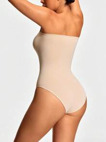 SHEIN Shape Women's Solid Color Pleated Bandeau Shapewear Bodysuit