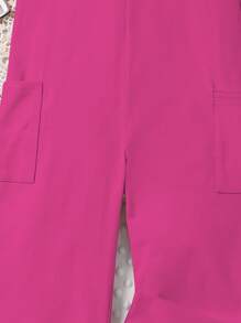 SHEIN Young Girl Summer Casual Solid Color Dual Pocket Jumpsuit - Hot Pink - View 4