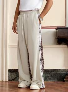 SWAVVY Pantalones casuales rectos de punto de corte holgado con parches para hombres, para moda y uso diario