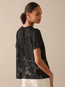 Lilora Damen elegante einfarbige Bluse mit Puffärmeln, Sommer