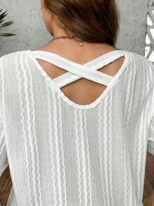 SHEIN LUNE Plus Size Solid Color Simple Style Short Sleeve T-Shirt, Suitable For Summer Summer Outfits For Women Summer Clothes European Summer - White - View 3