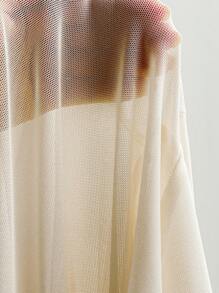 Soleia Plus Size Women Spring Vacation V-Neck Floral Print Net Fabric Bowknot Asymmetric Ruffle Hem Long Sleeve Blouse