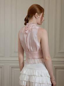 SHEIN MOD 梦幻浪漫粉色高领优雅宫廷背心，带有分层褶边 - 非常适合度假、约会、生日庆祝、下午茶和节日、夏季、海滩、度假、狂欢、乡村音乐会 - 粉色 - 查看 6