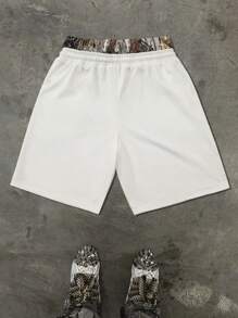 PAVTROS Men's Letter Graphic Drawstring Waist Loose Casual Shorts - White - View 2