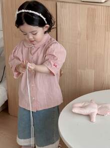 Dazy Kids Girl Toddler/Infant Casual Loose Woven Short Sleeve Top, Summer