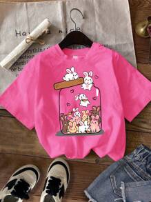 SHEIN Tricouri casual, minimaliste, cu model de desene animate, mai multe piese, potrivite pentru vară