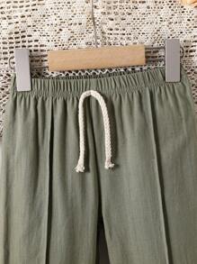 Vintaside Kids Young Boys' Casual Soft Woven Drawstring Pants, Countryside Style, Spring/Summer - Army Green - View 5