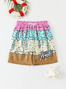 Tween Boy's Ice Cream Print Beach Shorts, Patterned Kids Summer Clothes Shorts Girls Clothes For Beach Cloths For Summer Kids Shorts Boy Clothes For Kids Shorts Summer Clothes Shorts Kids Summer Holiday